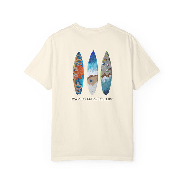 Surfboard Art T-Shirt — Coastal Wave Trio Graphic (The C Glass Studio)