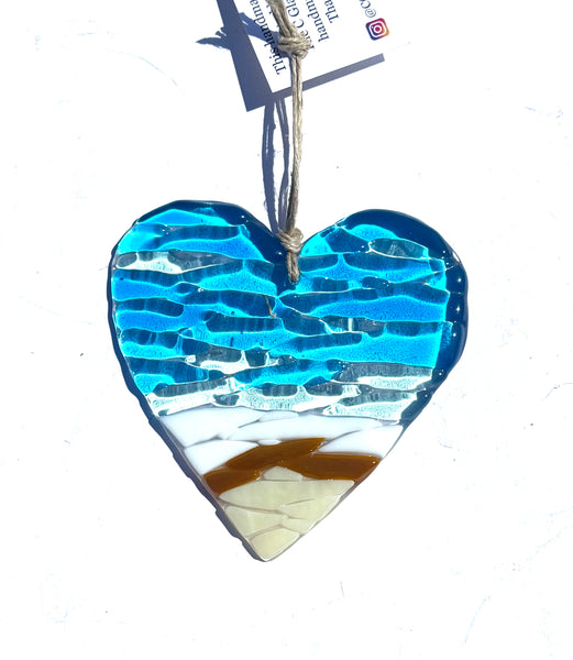 Fused glass heart suncatcher 5x5