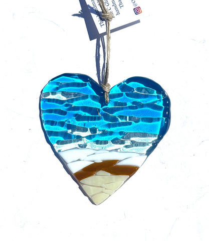 Fused glass heart suncatcher 5x5