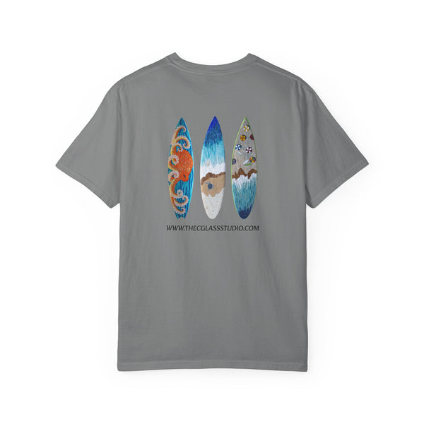 Surfboard Art T-Shirt — Coastal Wave Trio Graphic (The C Glass Studio)