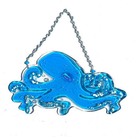 Fused glass octopus suncatcher