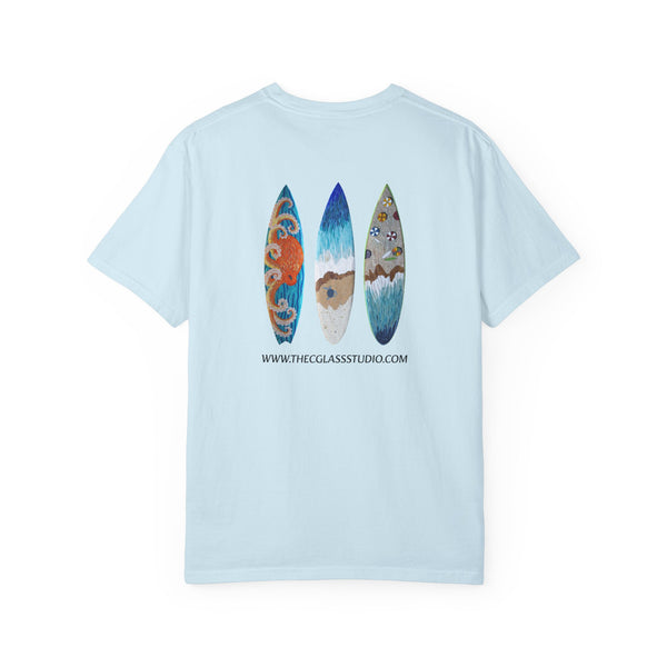 Surfboard Art T-Shirt — Coastal Wave Trio Graphic (The C Glass Studio)