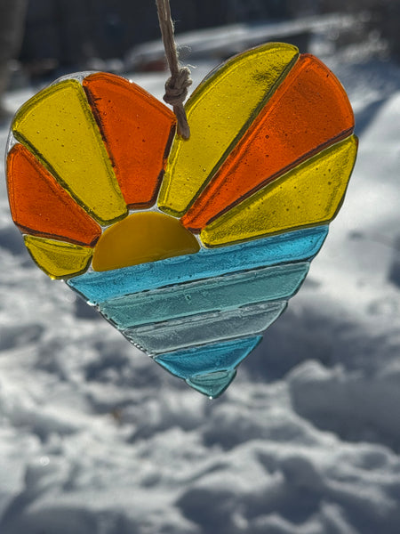 Sunshine’s in my heart fused glass suncatcher - The C Glass Studio
