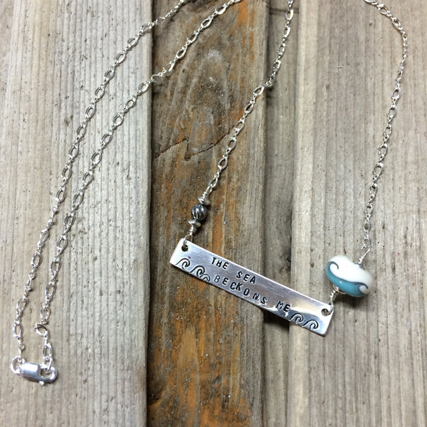 The Sea Beckons Me Sterling Bar Necklace —The C Glass Studio