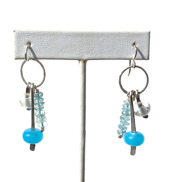 Handmade glass bead earrings with aquamarine and sterling silver —The C Glass Studio