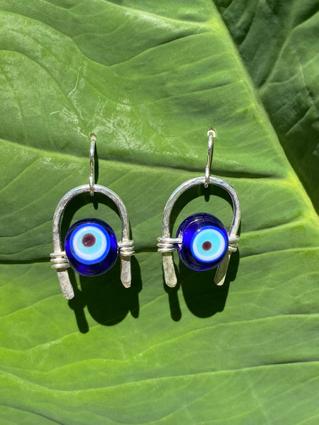 Evil eye handmade glass bead earrings