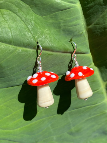Handmade glass bead Mushroom earrings