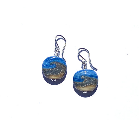 Blue beach wave earrings