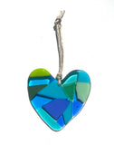 Fused glass rainbow hearts