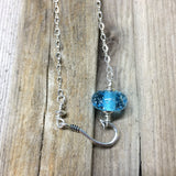 Fish hook Necklace with Beach Sand Handmade glass bead (Light Aqua) —The C Glass Studio