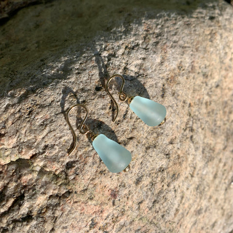 14K Gold Filled Handmade Seaglass Bead Earrings (Light Aqua) —The C Glass Studio