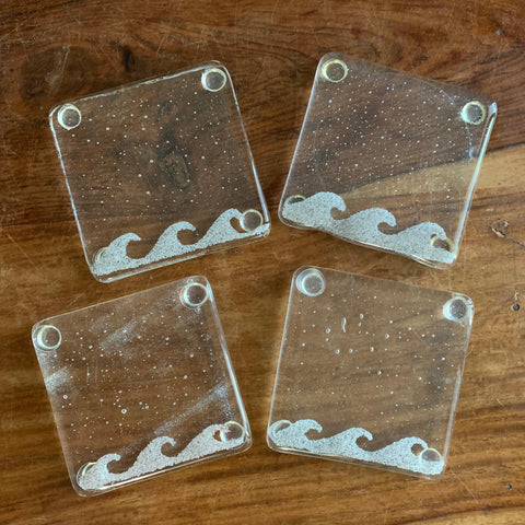 Clear Beach Sand Fused Glass Coaster —The C Glass Studio