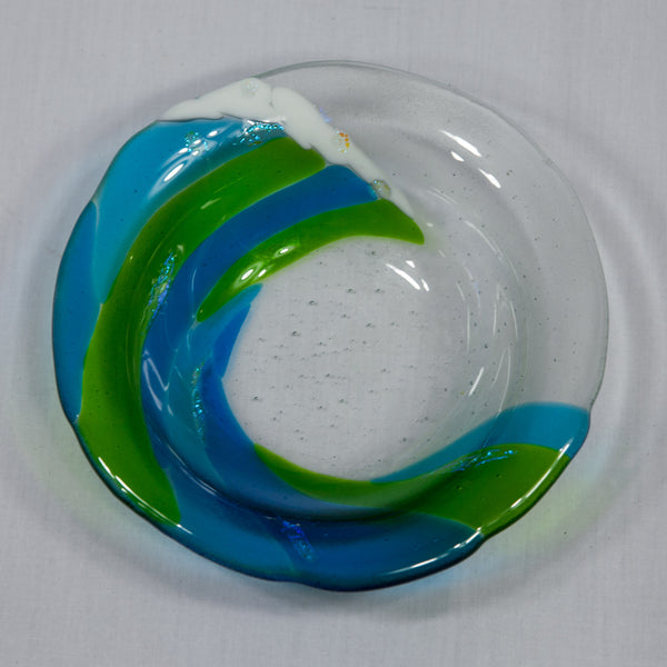 Blue/Green Fused Glass Wave Bowl —The C Glass Studio
